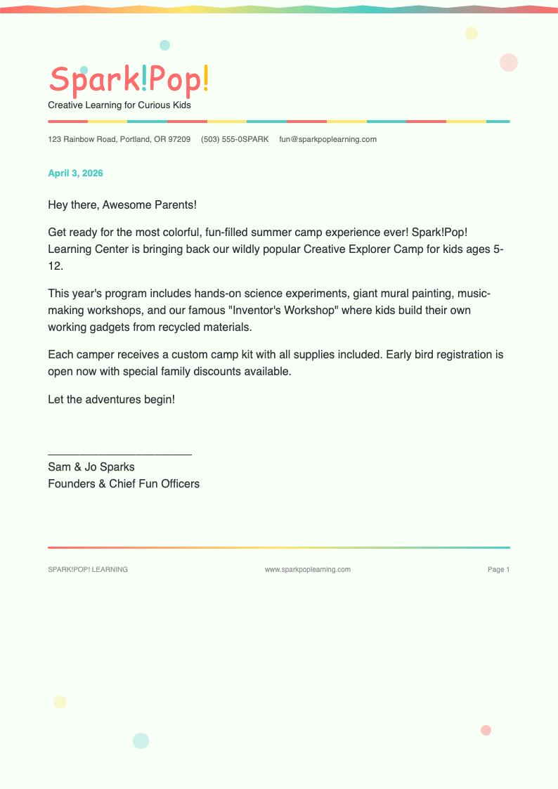 Playful colorful decorative letterhead